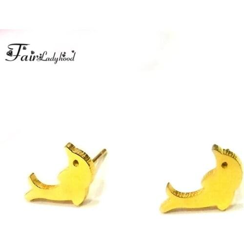 FairLadyHood Dolphin Shape Unisex Stud Earrings Stainless Steel Style Women High Polished Stud Earring Jewelry