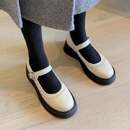 Sianie Tianie 2022 Kawaii Cute Girls Shoes Round Toe Thick Sole Buckle Strap Lolita JK Students Flats Shoes Platform Mary Janes