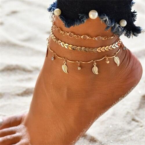 Womens Anklet Trendy Leaf Shape Anklet 2021 Summer Beach Anklets On Foot Ankle Bracelets For Women Leg Chain Fashion Anklets L3