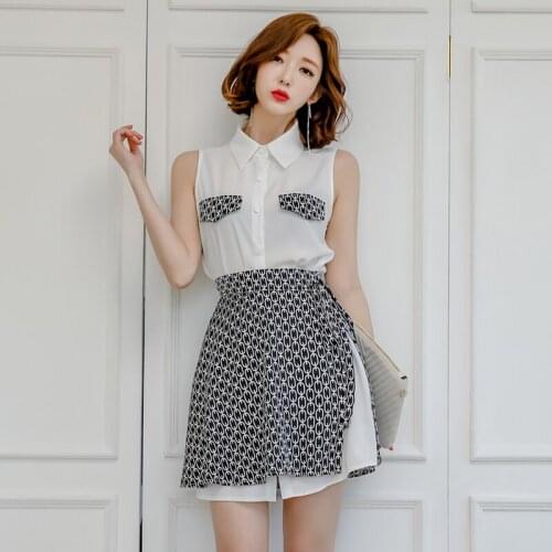 New arrival women temperament OL two-piece set white long sexy basic shirt and print mini skirt fashion wild summer women set