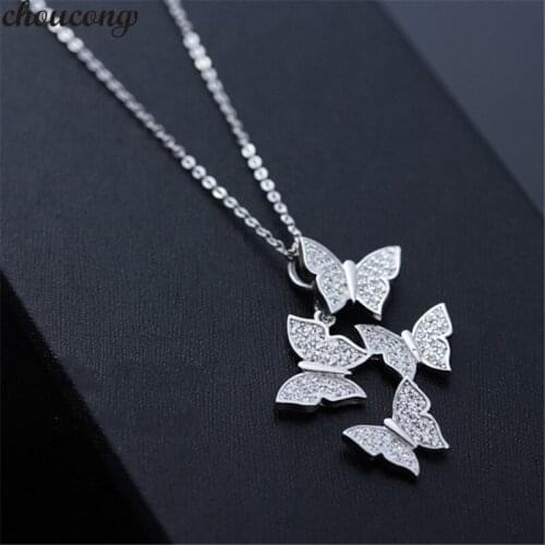 Choucong Butterfly Shape Necklace for women 5A Zircon Cz 925 Sterling silver Engagement wedding Pendant with Necklace