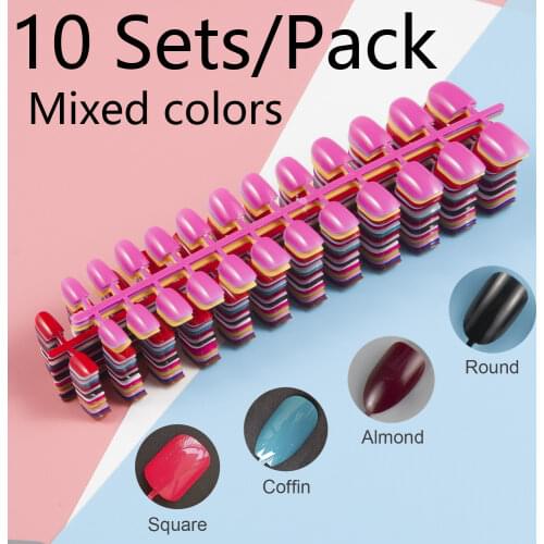 240pcs/pack Mixed 10 Colors Full Cover Nail Tips Short Design Fake Nails Faux Ongles False Acrylic Nails Art Tips