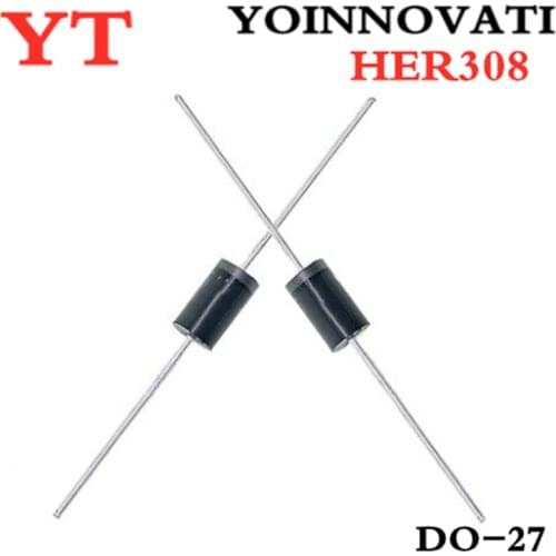 100pcs/lot HER308 DO-27 3A 1000V IC best quality