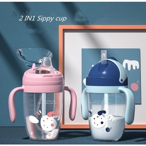 2 In 1 Sippy Cups Baby Baby Feeding Cup with Handle Toddlers Bottle with Spout & Straw Kids Transition Cups for Baby 6 Months