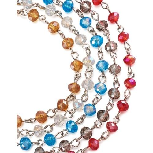 5 Strand Handmade Rondelle Glass Beads Chains for Neckalces Bracelets Making with Platinum Iron Eye Pin 39.3" Beads: 6x4.5mm