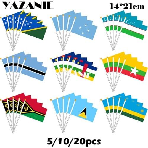 YAZANIE 14*21cm 5pcs Solomon Islands Micronesia Uzbekistan Botswana Central Africa Myanmar Vanuatu Saint Lucia Rwanda Hand Flag