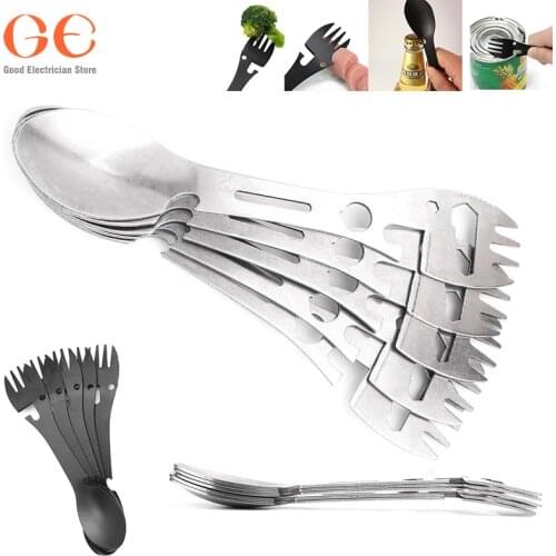 5PCS 5-in-1/9-in-1 Camping Utensils Cutlery Stainless Steel Camping Fork K Nife Spoon Bottle Opener Set Multifunctional Camping