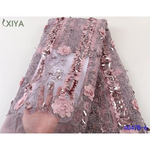 African Sequin Lace Fabric High Quaqlity 3D Flowers Lace Fabric with Sequins Embroidery Nigeria Net Lace Fabric APW4047B