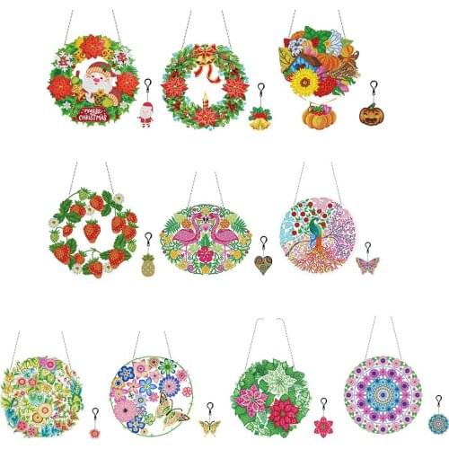5D DIY Diamond Painting Xmas Wreath Special Shaped Drill Rhinestone Garland Craft Keychain Pendant Home Party Door Decor Kit