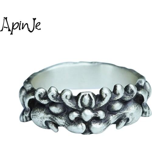 Apinje Vintage Personality Trend Animal Lucky God Ring 925 Sterling Silver Rings for Men Punk Jewelry Beast