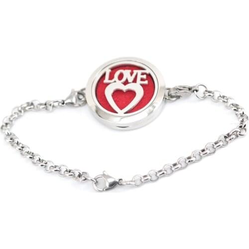 Love Heart Aromatherapy Essential Oils Stainless Steel Perfume Diffuser Locket bracelet(length7-8") include 10pcs pads