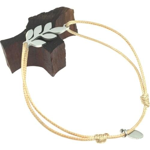 Tree Leaf Stainless Steel Charm Wish Card Bracelet Stainless Steel Peace Leaf Pendant Adjustable String Lucky Bracelet
