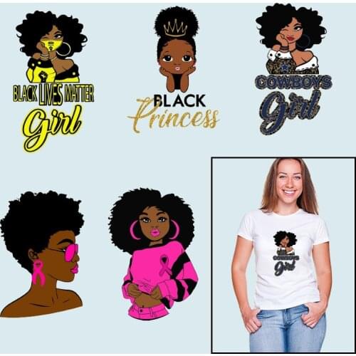 Cowboys girl Black Princess Thermal Stickers Heat Transfer for Clothing Printed Applique on Clothes Garment Accessories