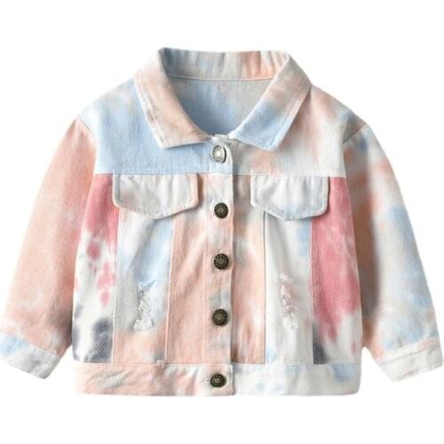 2021 Spring Autumn New Korean Childrens Lapel Long Sleeve Denim Jacket Top Fashion Girls Coat Jackets Windbreaker Casual Tunic