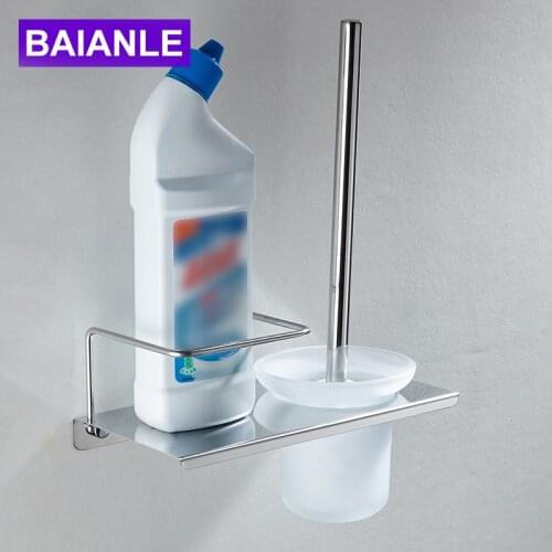 Stainless steel Toilet Brush Holder Cup with shelf Chrome Multi-function Bathroom Accessories BAIANLE