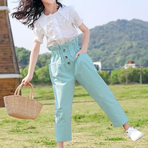 Kids Girl Clothing Outfits Summer Teen Children Clothes Sets Blouse Shirt Tops Pants 2Pcs Suit For 4 5 6 7 8 9 10 11 12 13 Years