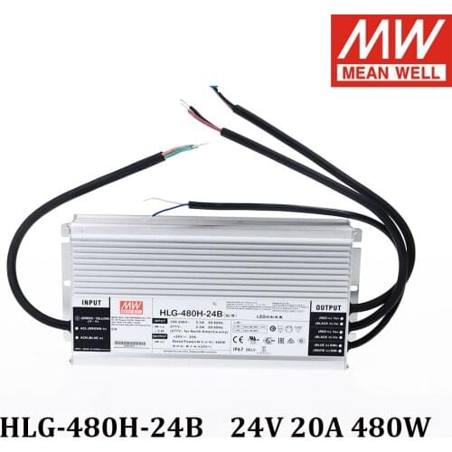 MEAN WELL Dimming Power Supply HLG-480H-24B 24V Dimmable LED driver 110V/220VAC to 24VDC 20A 480W waterproof IP67 Transformer