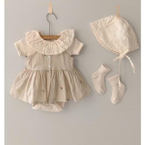 LILIGIRL Summer Newborn Clothes Korean Style Baby Girls Clothes Embrodiery Baby Camisole Ruffle Collar Baby Girls Bodysuit