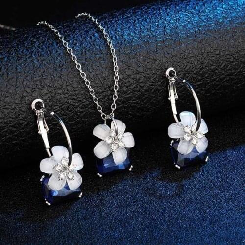 Fashion Brand Flower Rhinestone Earrings Pendant Necklace Romantic Geometric Crystal Jewelry Sets For Women