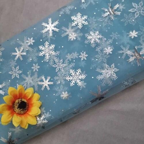 Print Silver Snowflake Organza lace fabric No stretch For DIY wedding dress Baby Dress Christmas festival Dress by 1 yard