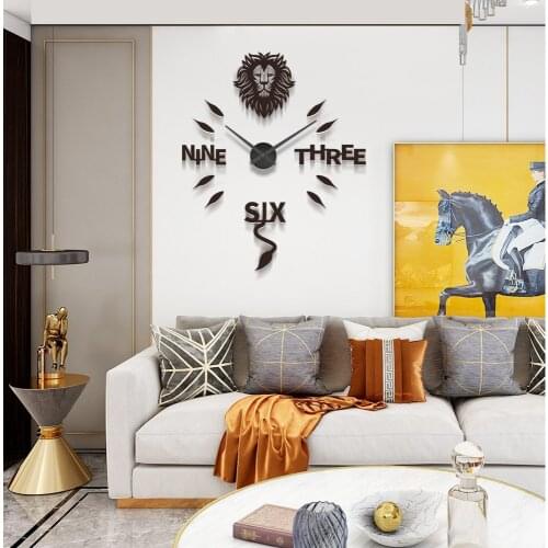 The Lion Acrylic Wall Clock Cartoon Unique Art Design Large Size European Wall Clock Home Decoration For Livingroom Bedroom