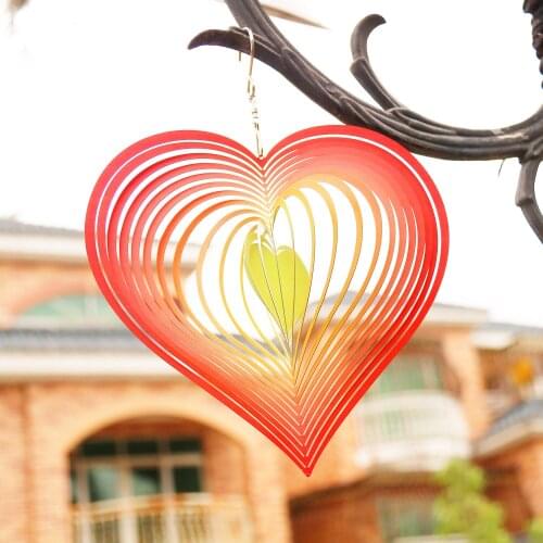 Love Heart Wind Spinner Stainless Steel Acrylic Rotating Wind Chime Hang Decoration Ornament Garden Porch Balcony Room Decor