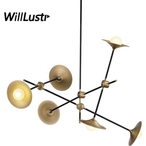 Nordic Metal Trumpet Pendant Lamp Glass Shade Hotel Mall Villa Living Dining Room Turnable Arm Black Gold Horn Suspension Light