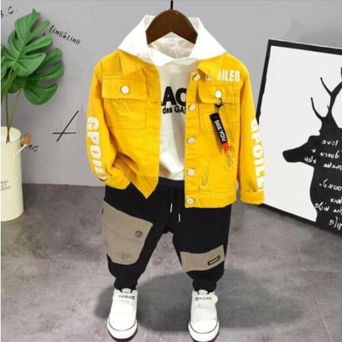 Fashion Baby Boys Clothes Kids cowboy coat+hoodie+jeans 3Pcs Outfits Boy Clothing Set Toddler Clothing Suit Cute Childrens suit