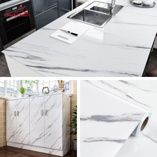 Marble Waterproof Wallpaper Self Adhesive Wall Stickers Kitchen Living Room Bathroom Desktop Wrapping Paper Furniture Renovation