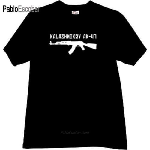 Man t-shirt cotton tee-shirt brand tops AK-47 Kalashnikov Russian Weapon T-shirt in black male summer t shirt 4XL 5XL