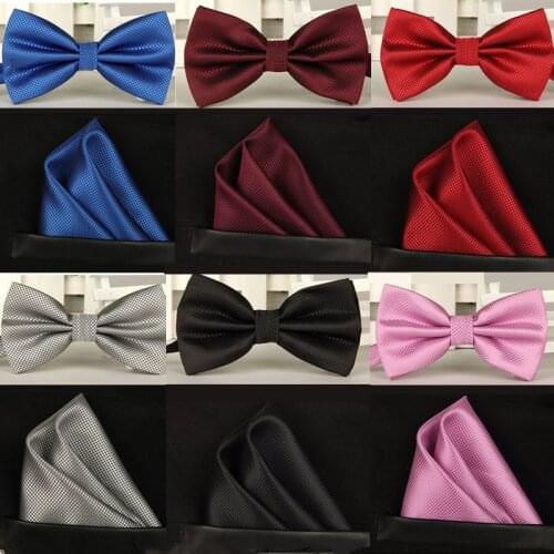 Mens Fashion Bowtie Wedding Party Accessories Jacquard Tie Solid Set Bow Ties for Men Formal Business Neckties Cravat 2pcs Set