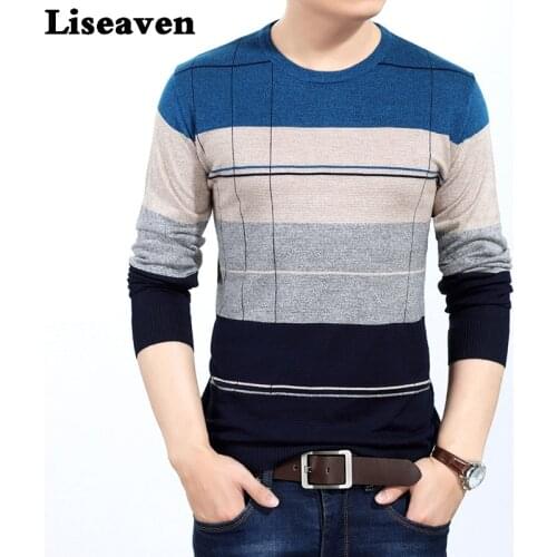 Liseaven Men Striped Sweater Long Sleeve Pullover Sweaters Mens Clothing Pullovers Tops