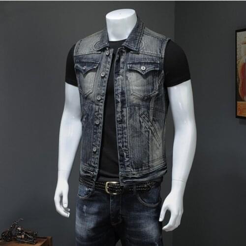 Vintage Punk Washed Denim Vest Men Street Single Breasted Casual Waistcoat 2021 New Multi-Pockets Sleeveless Cowboy Jacket