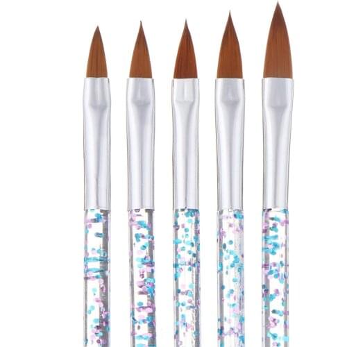 5Pcs Nail Art Brush Tools Set Crystal Handle Acrylic UV Gel Glitter Drawing Painting Brushes Carving Flower Pens Tools T0047