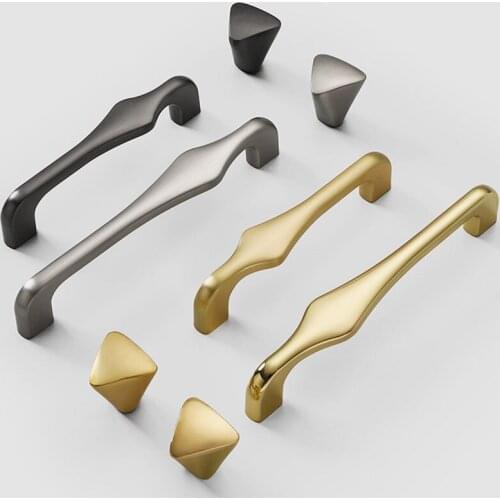 New Light Gold/Matte Silver Zinc Cabinet Handles Wardrobe Handle and Knobs Drawer Pull Handle Morden Furniture Door Hardware