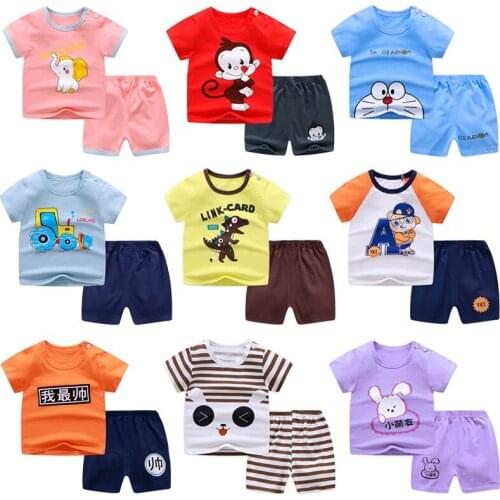 Toddler Boy Clothes Summer Childrens Short Sleeved Shorts Set Girls' Cotton T-shirt Two Piece Baby Casual Cartoon Outfit