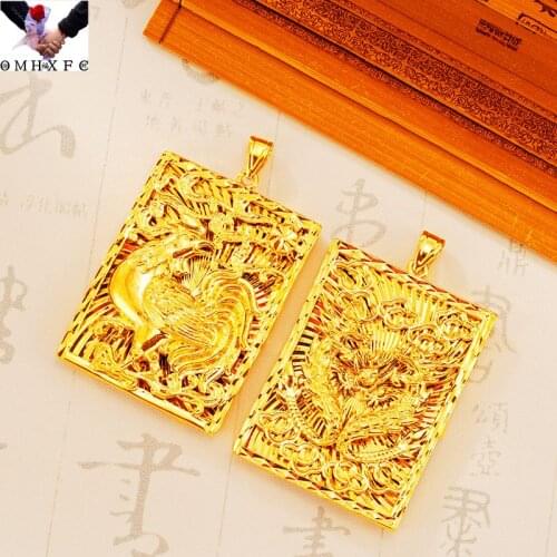OMHXFC Wholesale PN609 European Fashion Fine Hot Man Male Party Birthday Wedding Gift Dragon Rooster 24KT Gold Pendant Charm