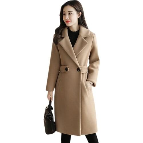 YAGENZ Autumn Wool Long Coat Women Jacket Casual Double Windbreaker Woolen Coat Outwear Elegant V-neck Women Coat Bayan Mont 424