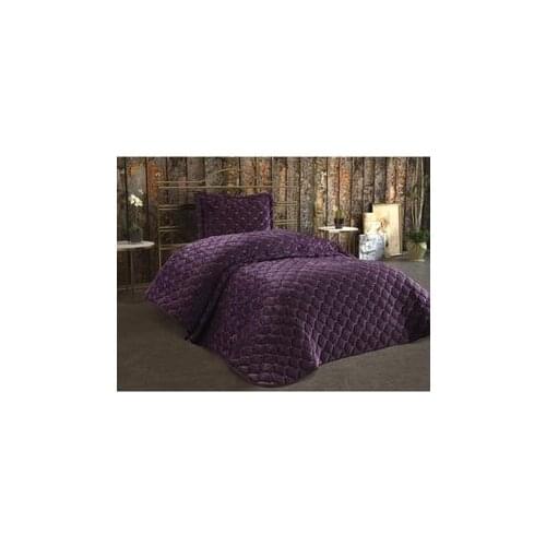 DowryWorld-Lima Velvet Filled Single Bedspread Plum Color
