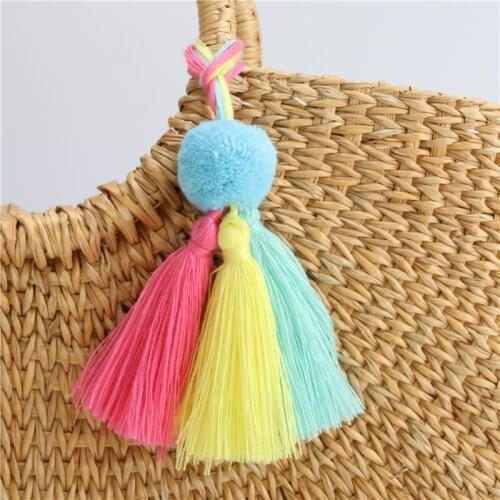 1PC New Colorful Pompons With Tassel Key Chains Key Rings For Women Bag Pendant Diy Handmade Jewelry