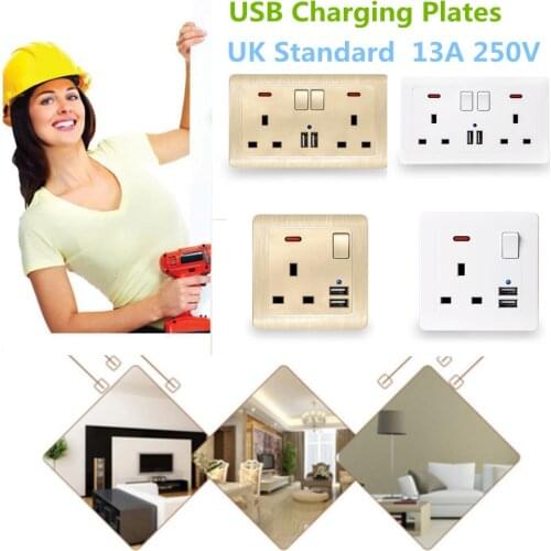 UK Single/Dual Wall Plugs Socket Panel Standard 3.1 USB Outlet Wall Plate 13A 3-Holes Dual USB Ports Charge Plates With OFF/ON