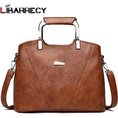 Women Luxury Metal Handles Handbags Designer Vintage Soft Leather Shoulder Bag Female Elegant Travel Crossbody Bag Lady Bolsa