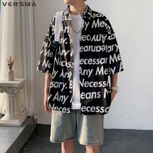 VERSMA Korean Trendy Letter Graffiti Print Shirt Men Women Summer Streetwear Short Sleeve Beach Hawaiian Shirt Male Dropshipping