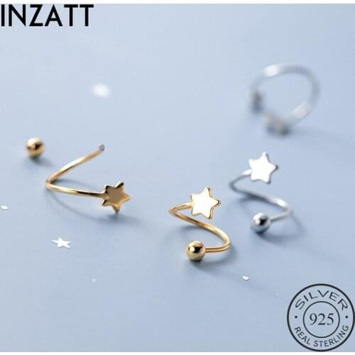 INZATT Real 925 Sterling Silver Star Bead Heart Hoop Earrings For Fashion Women Party Punk Fine Jewelry Minimalist Accessories