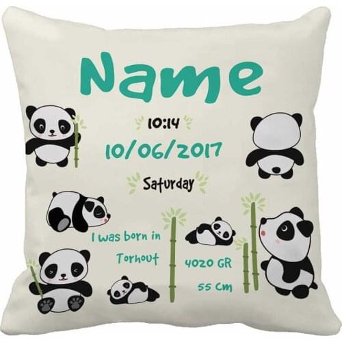 Customized With Baby Birth Data Blue Cushion Cover Cute Pandas Pillowcase Decorative Covers Pillow Case Personalized Gift