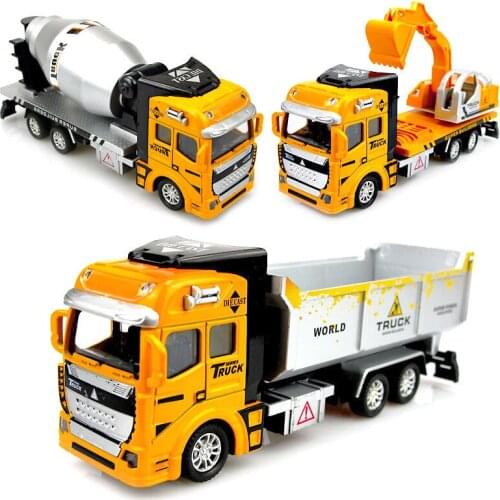 Alloy Engineering Trucks Car Models Toy for Boys Diecasts Toys Vehicles 1:64 Scale Pull Back Excavator Mixer Truck