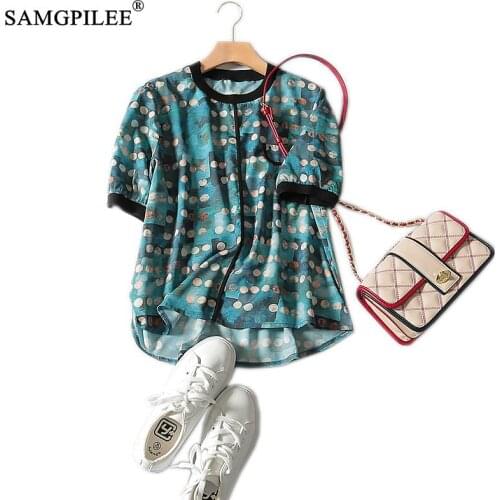 Women Fashion T-shirts 2020 Casual Top Summer Female Chiffon Tshirt Plus Size Womens Short Polka Dot O-neck T Shirt For Women