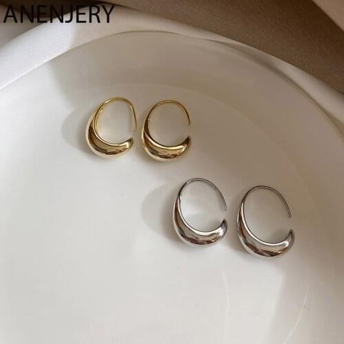 ANENJERY 925 Sterling Silver C Shape Earrings for Women French Trendy Gold Plated Earring Jewelry S-E1370