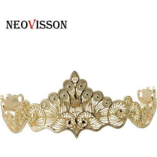 NEOVISSON Gold Color African Metal Crown Tiaras Algeria Wedding Jewelry Bridal Gift