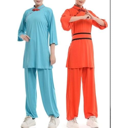 Summer blue/orange female yoga wushu suits martial arts clothing Kung fu tai chi suit performance uniforms
